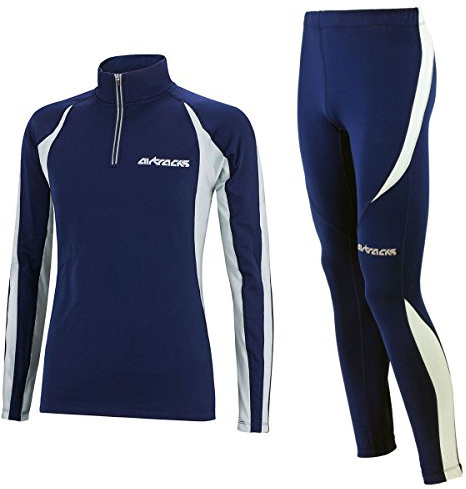 Airtracks Damen Winter Funktions Laufset Thermo Laufhose Lang Pro + Thermo Laufshirt Langarm Pro - Atmungsaktiv - Reflektoren