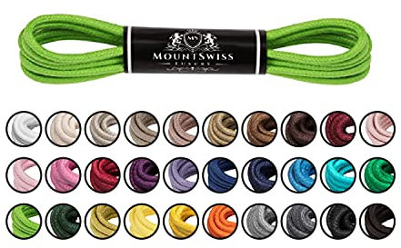 Mount Swiss Luxury Schuhbänder I Wasserabweisende und reißfeste Schnürsenkel rund ø 2-3 mm aus feiner Baumwolle/gewachst Farbe: Green.128, Länge: 75 cm