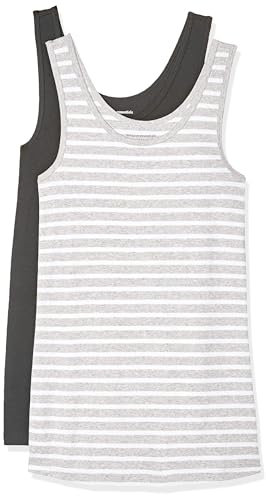 Amazon Essentials Women's Slim-Fit Vest, Pack of 2, Charcoal/Grey Heather Stripes, L