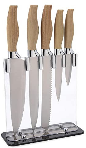 Quid Baobab Tacoma acrílica, Set de 5 Cuchillos de Cocina con Mango Efecto Madera, Acero Inoxidable