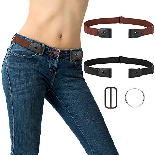 MELLIEX Gürtel ohne Schnalle 2 Stücke Damen Herren Stretchgürtel Unsichtbarer Elastischer Gürtel Für Jeans Hosen Kleid mit 2 Metallringen