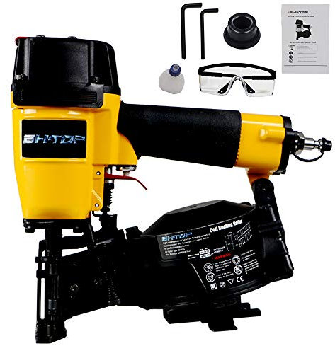 BHTOP CN45N Roofing Nailer, 15 Degree Roofing Nail Gun, 3/4-Inch to 1-3/4-Inch Coil Nails, 120-pcs Load Capacity Coil Nailer in Orange