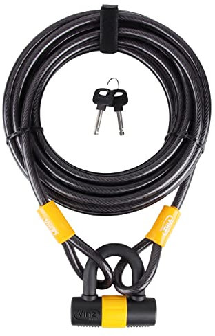 VINZ Kinabalu Kabelschloss/Schlaufenkabel ø12mm | 10 meter lang | Stahlseil mit Schloss mit Kunststoff ummantelt | Sicherung für Fahrrad Boot Gartenmöbel | 3-15 meter