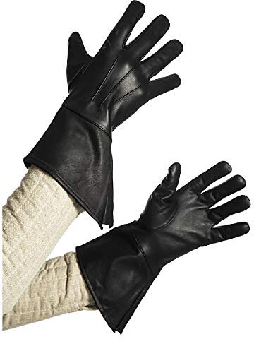 Andracor Robuste Stulpenhandschuhe aus echtem Leder für verschiedene LARP-Charaktere - individuell einsetzbar für Mittelalter, Fantasy, Cosplay & Freizeit - Farbe: schwarz - Größe: L