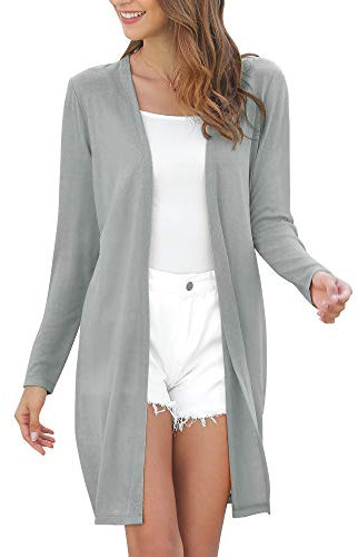 MessBebe Strickjacke Damen Lang Cardigan Sommer Langarm Offen Front Dünn Leicht Casual Frühling
