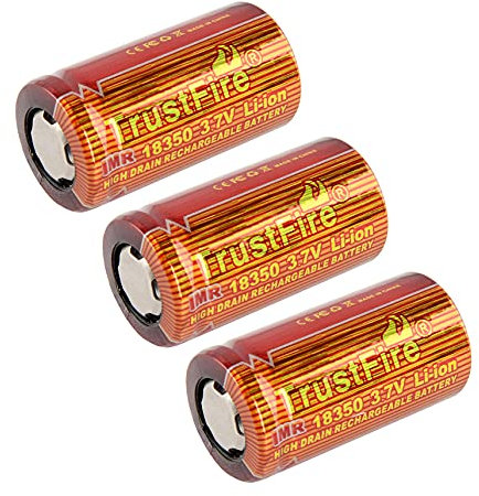 TrustFire IMR 18350 Li-Ion Battery 3.7 V Flat Top 900 mAh 10 A High Drain (3 x Battery)