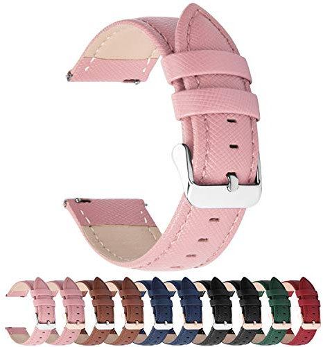 Fullmosa Uhrenarmband, Cross Serie Echtes Lederarmband Ersatzband Smart Watch Armband mit Edelstahl Metall Schließe 18mm Dunkelrosa + Silberne Schnalle