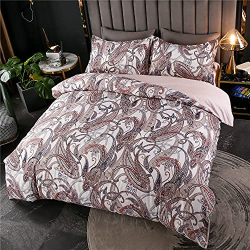 FANSU Luxus Bettbezug aus Mikrofaser Exotisch Druck Bettwäsche Set 4tlg, 1 Bettbezug mit Reißverschluss - 1 Bettlaken und 2 Kissenbezüge - Bettwaren für Schlafzimmer (Rosa Paisley,135x200cm)