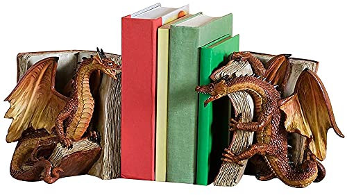 HQL Drachen dekorative Buchstütze, 1 Paar Vintage Regal Dekor, gotische Drachen Buchstützen, mittelalterliche böse Drachenbuchenden, Drachen Bücherregal Dekorationen