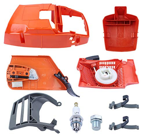 Mtanlo Couvercle de Moteur de Cylindre carénage Couvercle de Frein poignée Avant de démarreur pour Husqvarna 372 365 362 371 tronçonneuse avec Bougie d'allumage Bougie de Compression de démarreur