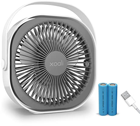Xoali USB Desk Fan - 8 Inch Portable, 3 Speeds, Rechargeable Cooling Fan, Strong Airflow, Quiet for Bedroom, Home, Car, Outdoor (White and Gray)