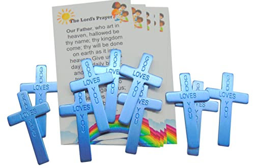 God Loves You Metall-Kreuz-Erinnerung, christlicher Glauben-Erinnerung, in Blau, mit unserem Vater- und Hagel-Maria-Gebetskarten, 10 Stück