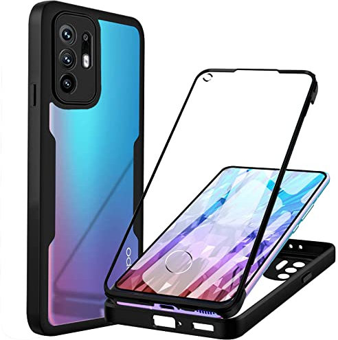 Jofun für Oppo A94 5G Hülle - 360 Grad Stoßfest Schutzhülle Rundumschutz Cover mit Displayschutz Kratzfest Bumper Case Outdoor Handyhülle - Schwarz