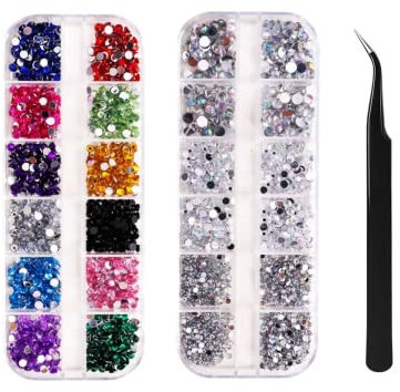 Pkouocry 2800 piezas Decoración Adornos de Uñas Piedras 3D Pedrería Cristales de Uñas Diamantes Rhinestones Nail Glitter ara uñas/ropa/artesanía, decoración de la cara y joyas