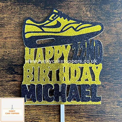 TRAINER BIRTHDAY CAKE TOPPER CHOOSE YOUR COLOUR GLITTER PERSONALISED.