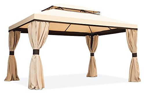Garden Point Gartenpavillon Valencia rechteckig 300 x 400 cm | wasserabweisend | ideal für Gartenmöbel und Jacuzzi | einfache Montage | Vorhänge im Set | creme