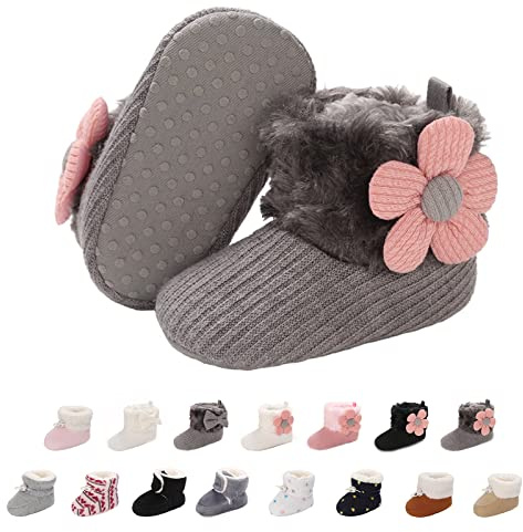 Baby Neugeborene Fleece Bootie, Winter Warme rutschfeste Weiche Sohle Winterschuhe Sock Schuhe Niedlich Einstellbar Krabbelschuhe Prewalker Stiefel für Mädchen Jungen Kleinkind Gr.0-18 Monate