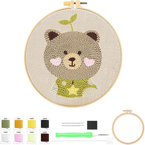 SYXLS Stickerei Starter Kit, DIY Erwachsene Anfänger Stickkits, Stanznadel-Stickerei-Starter-Kits mit Anleitung, Einfädler-Werkzeug für Stanznadel, Stickteppich, Stanzen und Knicknadel