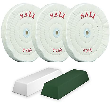 SALI 3er Pack Polierscheiben für Tischschleifer 200mm schwabbelscheibe Baumwolle 50 lagig Polierpaste Kit Perfekt für Metall, Auto, Schmuck, 16mm Dornloch Bohrmaschine, Winkelschleifer kompatibel