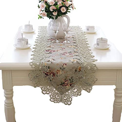 Stfery Tischläufer Spitze Abwaschbar, Tischläufer Herbst Modern Hellgrün 40x250CM Blumendruck Polyester Table Runner Tischdeko Wohnzimmer Küche