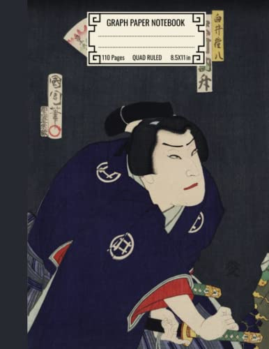 Japanese Graph Paper Notebook: Wonderful Vintage Swordsman Illustration | 8.5x11 in, 110 quad ruled pages
