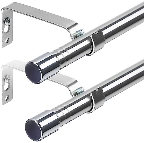 HARRMS Gardinenstange 2 Stück, 16mm Gardinenstangen Silber 76-224cm, Vorhangstange Ausziehbar Edelstahl Scheibengardinenstange mit Halterungen und Endstücken für verdunklungsvorhänge Outdoorvorhänge