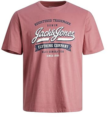 JACK & JONES Homme Jjelogo O-Neck 2 Col Ss24 Sn Chemise À Manches Courtes, Rose - Blanc - Bleu Foncé, S EU