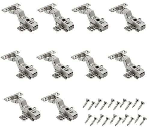 GTV - 10 x Hydraulisches Scharnier ECHC, Einsteckvorrichtung - Scharnier mit Dämpfung - Innenanschlag - Montageplatte H=0 mit Euroschrauben - stilles Schließen - Möbelscharnier Schranktürscharnier