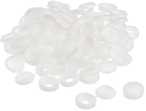 sourcing map 100 Stück 6 mm Scharnierschrauben Abdeckkappen Kunststoff Faltschraube Snap Abdeckungen Unterlegscheibe Flip Schraube Schutz Abdeckung für M4 M5 M6 Schrauben, weiß