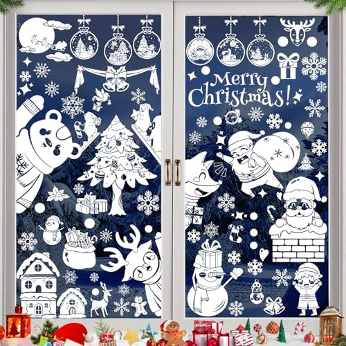 Shinybox Weihnachten Fensterbilder, 9 Blatt Selbstklebend-Weihnachten, Fensterdeko Weihnachten Wiederverwendbar, Fensterdeko-Weihnachtsfenster Aufkleber-Weihnachtsmann für Deko Weihnachten Fenster(B)