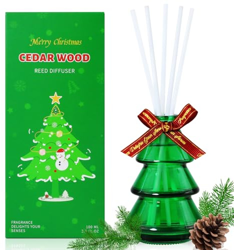 SCENTORINI Raumduft Diffusor, Weihnachten Raumerfrischer mit Zedernholz | Duftstäbchen Diffuser, Duftvase für Weihnachtsdeko, Räume, Bäder, Büros, 100ml mit 6 Rattanstäbchen