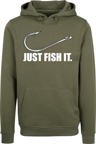 Baddery Angler Geschenke für Männer : Pullover Fish it - Kapuzenpullover für Herren - Angelkleidung Angel Zubehör (Oliv L)