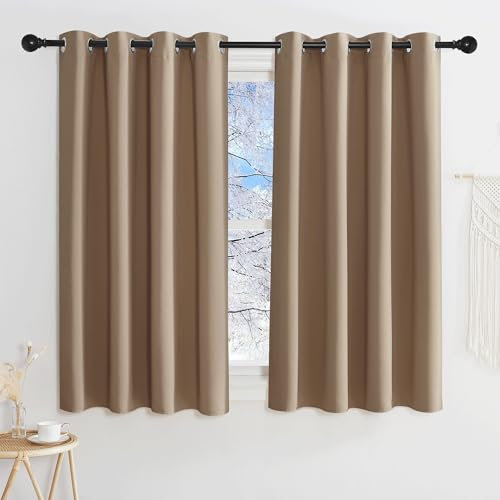 KGORGE Rideau Court - Rideaux Occulants, Rideau Opaque, Rideaux Cuisine pour Chambre Enfants/Adultes avec Œillets, Decoration Maison Petite Fenetre, 140x135 cm, 2 Pièces, Moka