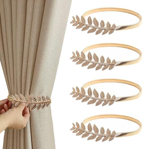 TRKETK 4 Stück Vorhang Raffhalter, Goldene Blatt Klammern, Verstellbare Alloy Curtain Holder für Zuhause, Hotel, Schlafzimmer, Büro