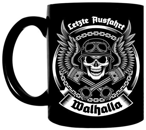 Männer Tasse Letzte Ausfahrt Walhalla Motorrad motive Wikinger biker odin totenkopf