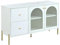 Sideboard Kommode 120x40x73cm Moderne Beistellschrank Schrank Mehrzweckschrank Flurschrank, Anrichte mit 2 Schubladen und 2 Türen mit Glastüren, Viel Stauraum für Wohnzimmer, Esszimmer, Goldenes&Weiß