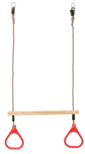TRIBECCO Trapez-Schaukel mit Griffen für Kinder ab dem 3. Lebensjahr Trapezstange mit höherverstellbarer Seil-Aufhängung zum Befestigen am Schaukel- oder Klettergerüst (Rot)