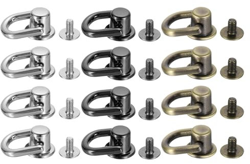 QUARKZMAN 12 Pièces de Boutons à Tête de Poteau avec Anneau en D, Rivets à Vis de 12 mm pour La Création de Cuir Diy, Sangle de Sac, 3 Couleurs (Noir Métallique, Ton Argent, Ton Bronze)
