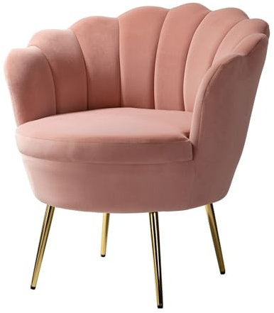 HULALA HOME Sessel aus Samt mit Dicker Rückenlehne moderner gemütlicher Loungesessel mit goldenen Beinen Lesesessel bequem für Wohnzimmer Schlafzimmer, Rosa