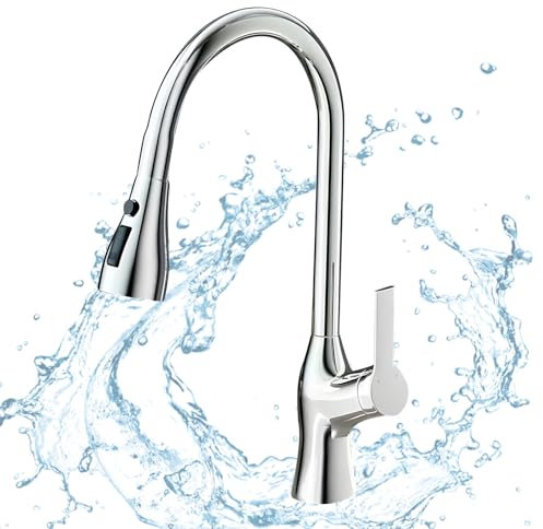 Grifo Cocina Extraíble con 3 Modos, Grifo Fregadero Cocina Giratorio a 360 Grados, Grifo Extensible Cocina de 60 cm, Torneira Cozinha para Agua Fría o Caliente, Grifos Cocina Fregadero Monomando