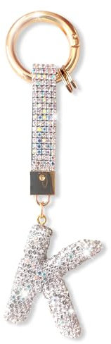 ZVRSUA Porte-clés Alphabet Diamant Argenté Femme, Mignon et Brillant,Clés de Voiture Accessoire de sac à dos, Cadeaux Personnalisés(K)