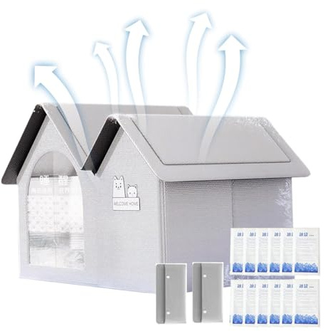 Haustier-Kühlhaus, belüftetes Katzen-Kühlhaus mit 10 Eisbeuteln, Kühlmatte für Hunde, wetterfestes Katzenunterstand, Haustier-Klimaanlage-Haus für Katzen und Hunde, Sommer-Haustier-Kühlhaus