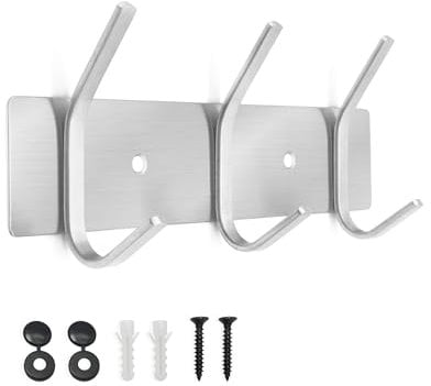 SYPEN Kleiderhaken Wand, Garderobenleiste Metall， Wandgarderobe Edelstahl, Hakenleiste Garderobe，Hakenleiste für Schlafzimmer Bad Küche, Garderobenhaken für Kleidung, Jacken Halter (Silber, 3 Haken)