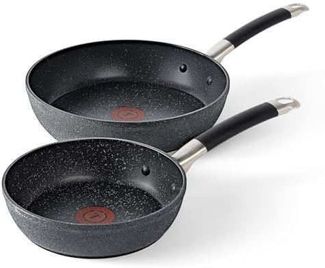 T-Fal Stone Force Platinum Bratpfannen-Set, antihaftbeschichtet, 20,3 cm und 26,7 cm, ofenfest, 200 °C, Kochpfannen, Küchenpfannen, Töpfe und Pfannen, antihaftbeschichtet, spülmaschinenfest, Schwarz