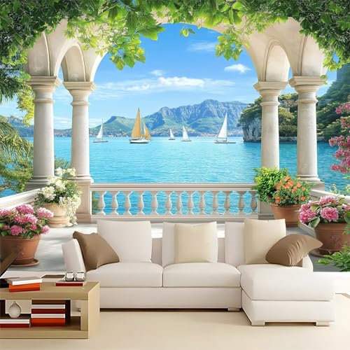 Fototapete WunderschöNe Tropische Insel Vliestapete, 250 x 175 cm Vlies Phototapete Wandverkleidung Wandtapete Motivtapeten Wohnzimmer Schlafzimmer 3d Effekt GrüN Blau Vliestapete