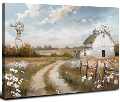 Windmühlen-Wanddekoration, abstrakte Landhaus-Scheune, Wandkunst, rustikales Bauernhaus, Naturlandschaft, Bilder, Bauernhof, Wiese, Blume, Leinwanddrucke, modernes Kunstwerk für Wohnzimmer