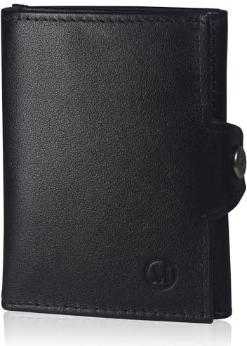MELANCO Slim Wallet mit Münzfach - Mini Geldbörse Herren & Damen - Geldbeutel mini - Portemonnaie - Portmonee - Brieftasche - Kreditkartenetui - Kartenetui Leder (Nappaleder Schwarz)