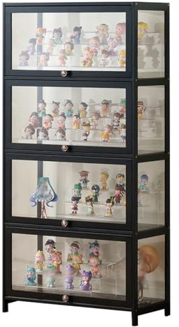 Witriolik Acryl Vitrine Groß, Vitrinenschrank Glas Wohnzimmer Vitrine, Vitrinenschrank Wohnzimmer für Miniaturmodelle von Modellbau(70x33x140cm-4 Schicht/Weiß-Auf DREI Seiten transparent)