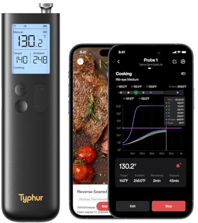 Sync - Termómetro inteligente inalámbrico Bluetooth para carne con WiFi, base y control independientes, rango ilimitado, señal mejorada de 10 aumentos para una mejor estabilidad, precisión certificada