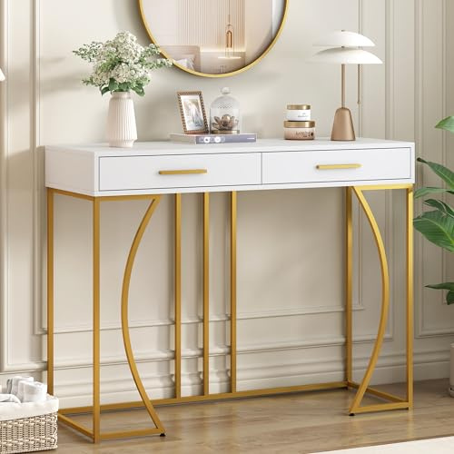 SUKY Tavolo consolle 120 x 38 x 76 cm, tavolino da corridoio con 2 cassetti, leggero stile di lusso